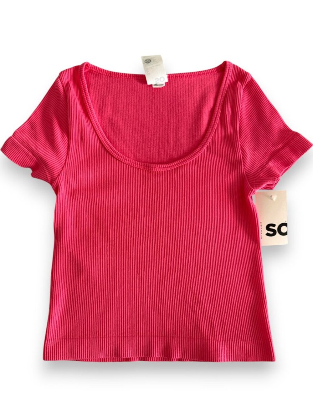 SO Ribbed Seamless‎ Tee XS Hot Pink NWT Scoop Neck